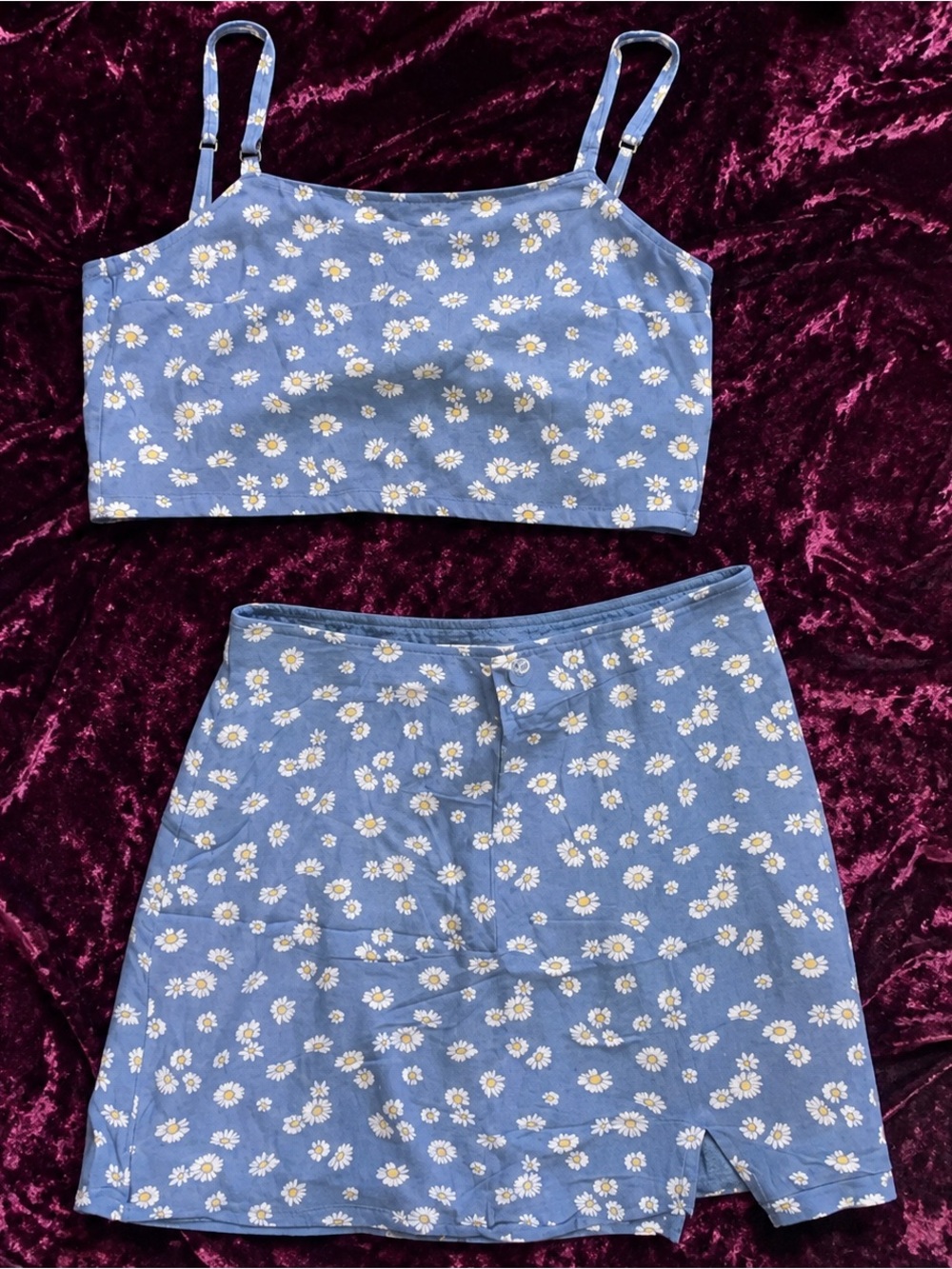 Hollister Blue Daisy Print Crop Top and Skirt Set